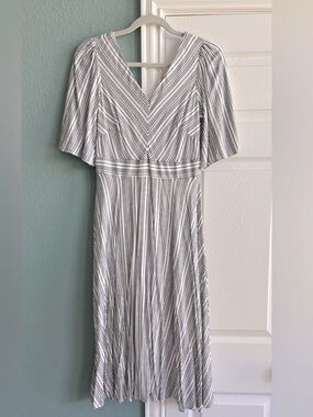 Maison Tara Black and White Striped Midi Dress